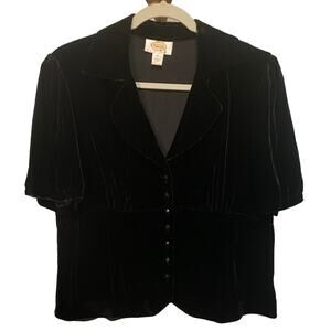 Talbots Petites Vintage Womans Black Velour Blouse Silk Blend Size 14 Petite